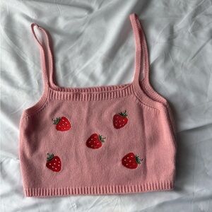 Knitted Strawberry Cropped Tank Top